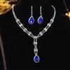 Black, Blue, Red and White High-level Sense of Super-flash Full of Diamonds Droplets Necklace Earrings Two-piece Bridal Jewelry Set