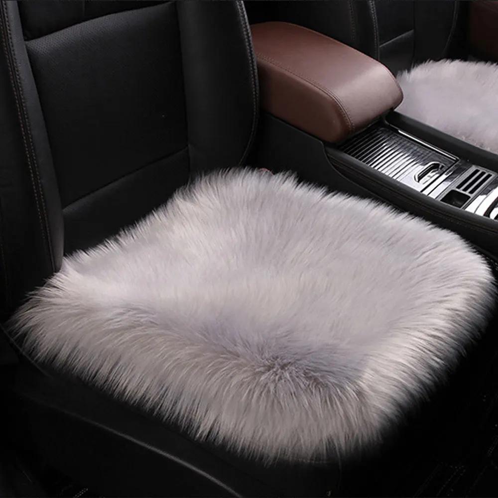 1Pc Fashion Warm Car Seat Cover Plush Winter White Universal Automotive Interior Faux Wool Universal Car Seat Cushion Warm