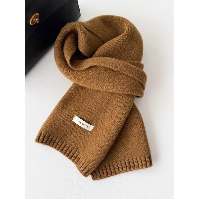 Korean Style New Versatile Solid Color Pure Wool Scarf for Women Autumn and Winter Warm Knitted Scarf Fashionable Versatile Scarf