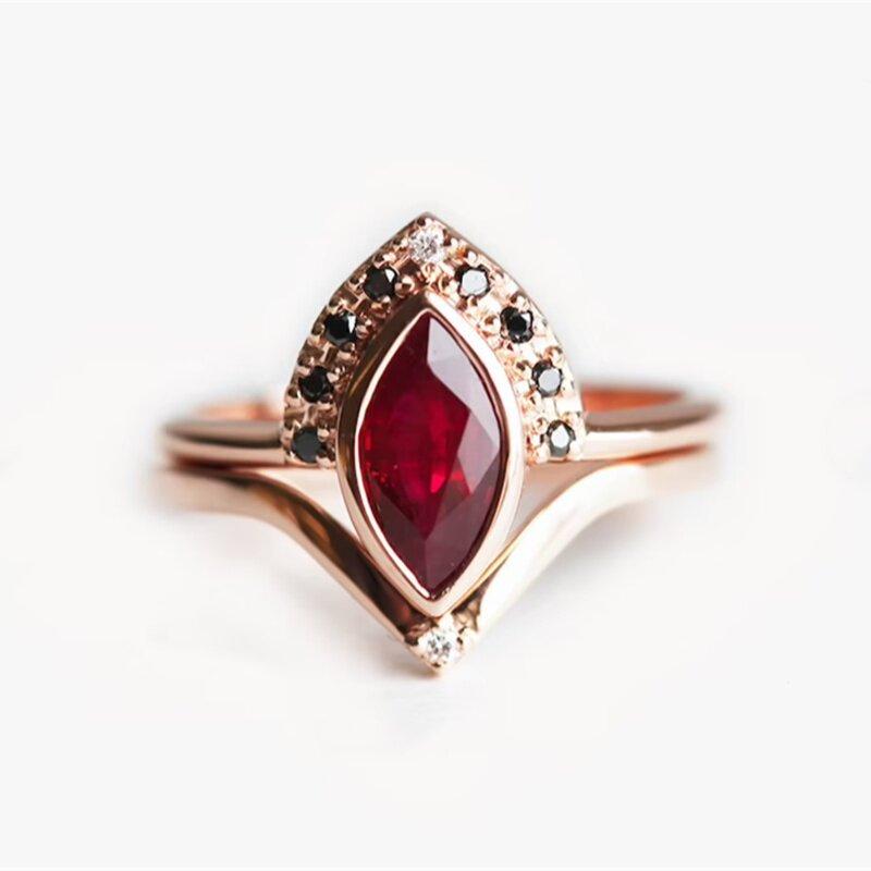 Retro Geometric Diamond Inlaid Color Block Two-in-One Wedding Proposal Ring