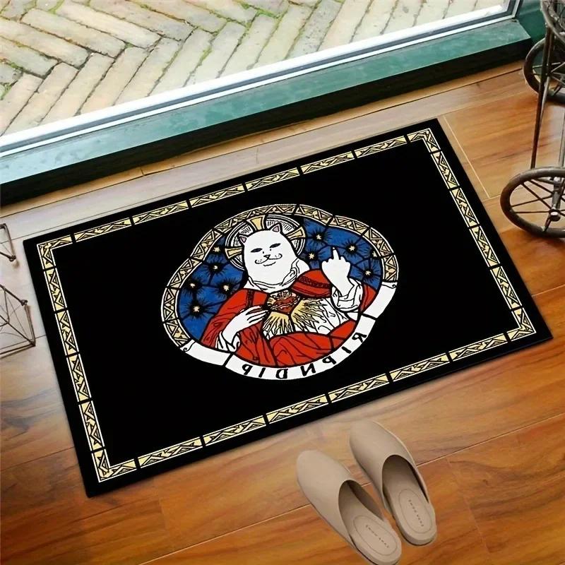 VIKAMA Cartoon Cat Pattern Carpet Anti-slip and Easy-to-Clean Floor Mat Outdoor Entrance Welcome Door Mat Home Decoration