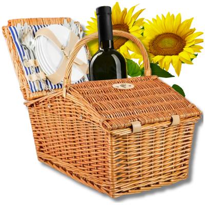 Geflochtener Picknickkorb, Thermotasche, Teller-Set für 4 Personen, Vatertag