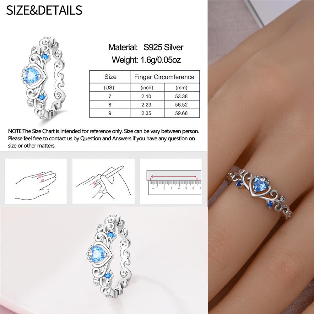 Retro 925 Sterling copper Sapphire Heart&Crown&Star Palace Pattern Ring Romantic Zircon Accessories
