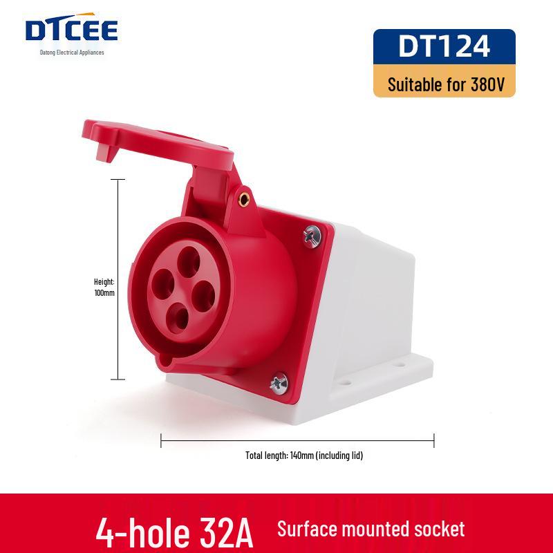 Industrial 16/32A Non-Explosion Proof Aviation Socket with 3-Core, 4-Core, 5-Core Connectors, Three-Phase, Four-Wire, 380V.