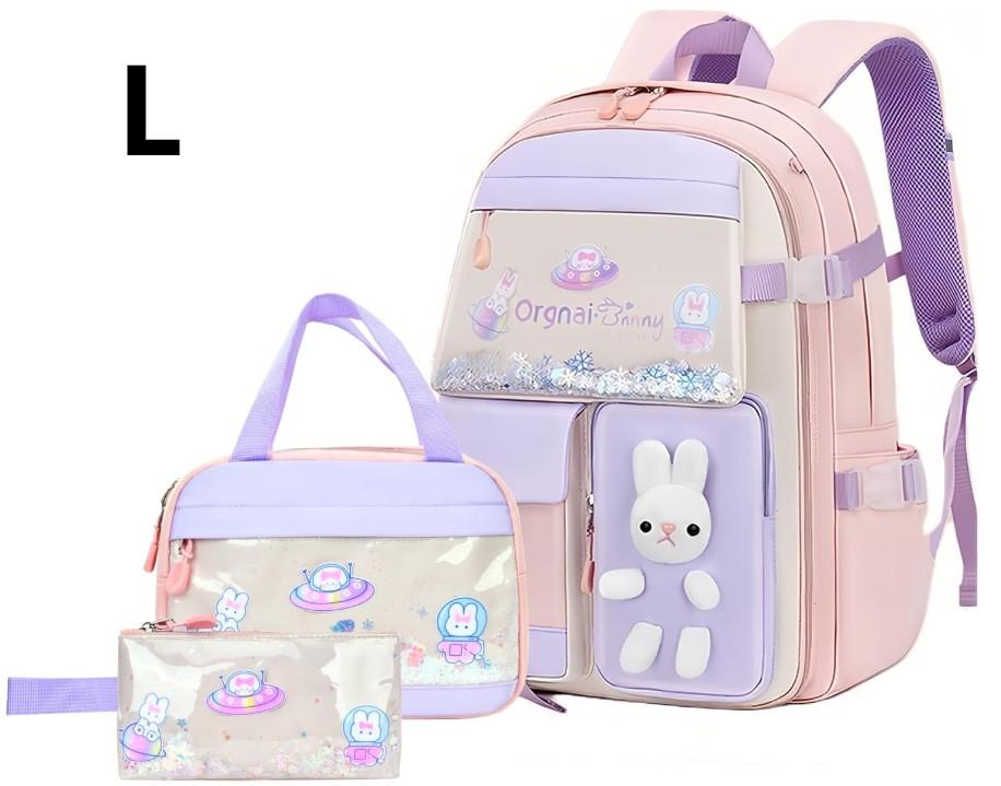 Schattige Student Rugzak 3 stuks/set Basisschool Tas Konijnen en kwikzand Kawaii Student Rugzak Tiener Meisjes Handtas Rugzak