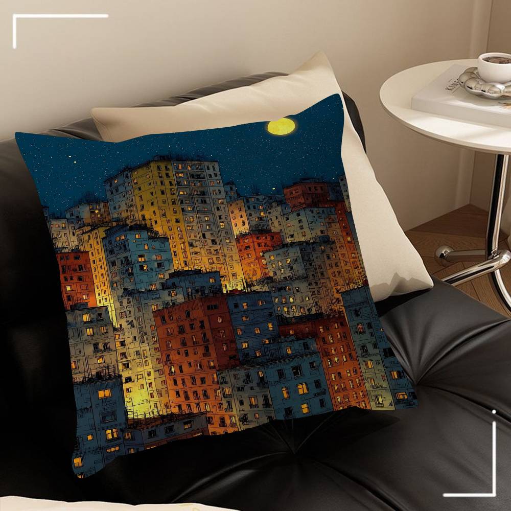 Winter Holiday Town Cushion Cover Car Throw Pillow Case For Sofa Car Christmas Gift 40x40cm 45x45cm