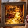 Holiday Gift for Friends Christmas Sea Glass Shadow Box Night Light 3D Winter Snow Scene Wooden Wonderland Decor Art Frame with LED Warm Glow,