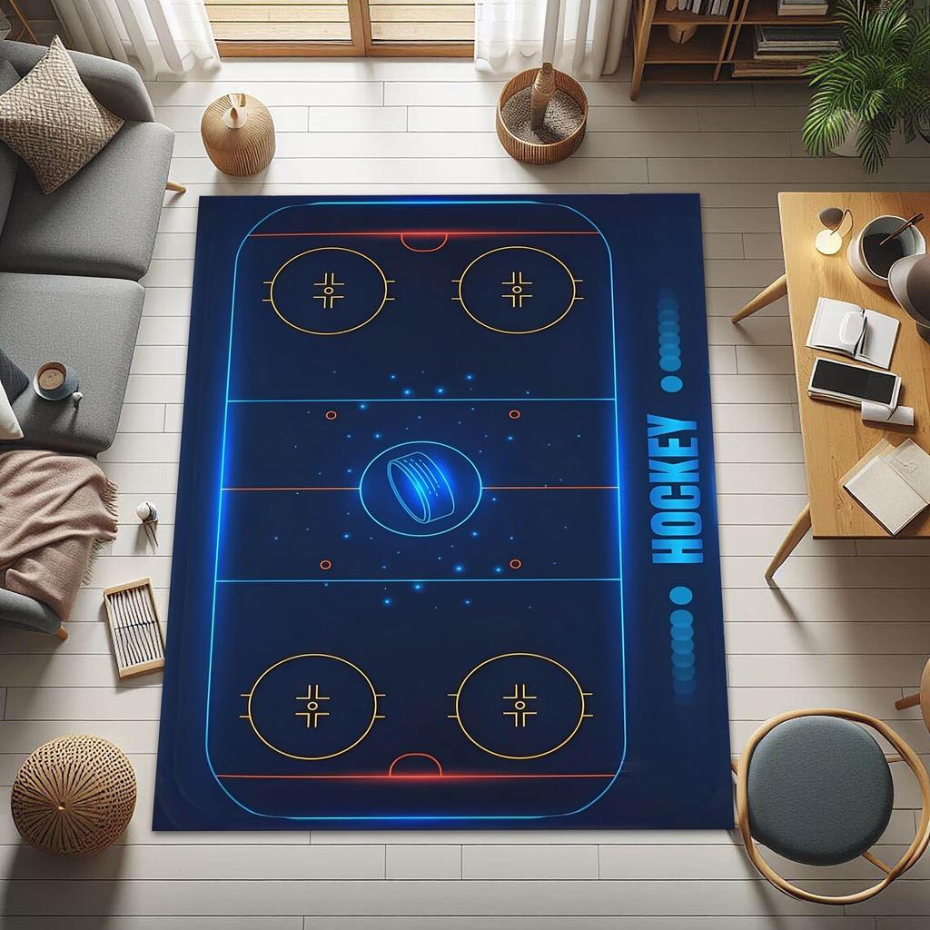 Ice Hockey Rug, Hockey Field Rug, Ice Hockey Table Decor Carpet, Sports Field Rug, Blue Rug, Sport Rug, Boys Room Rug