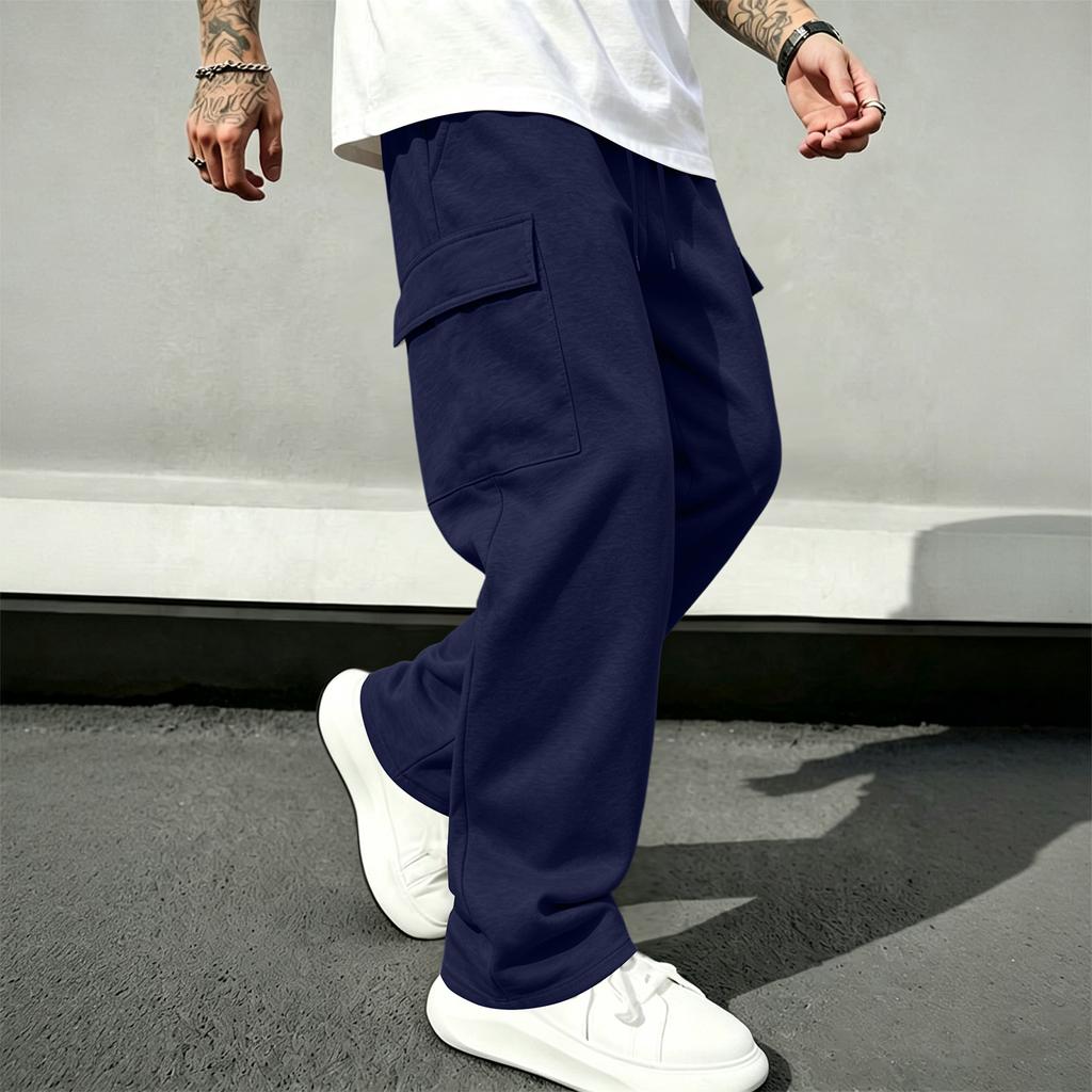 Men's Casual Cargo Pants with Elastic Waistband and Drawstring Straight Leg Joggers