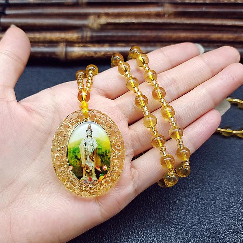 Guanyin Great Compassion Mantra Imitation Yellow Glaze Sweater Chain Namo Amitabha Necklace