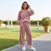Damen Lässiges V-Ausschnitt Langarm Pullover Oberteil und Hose Set Zweiteiliges Outfit