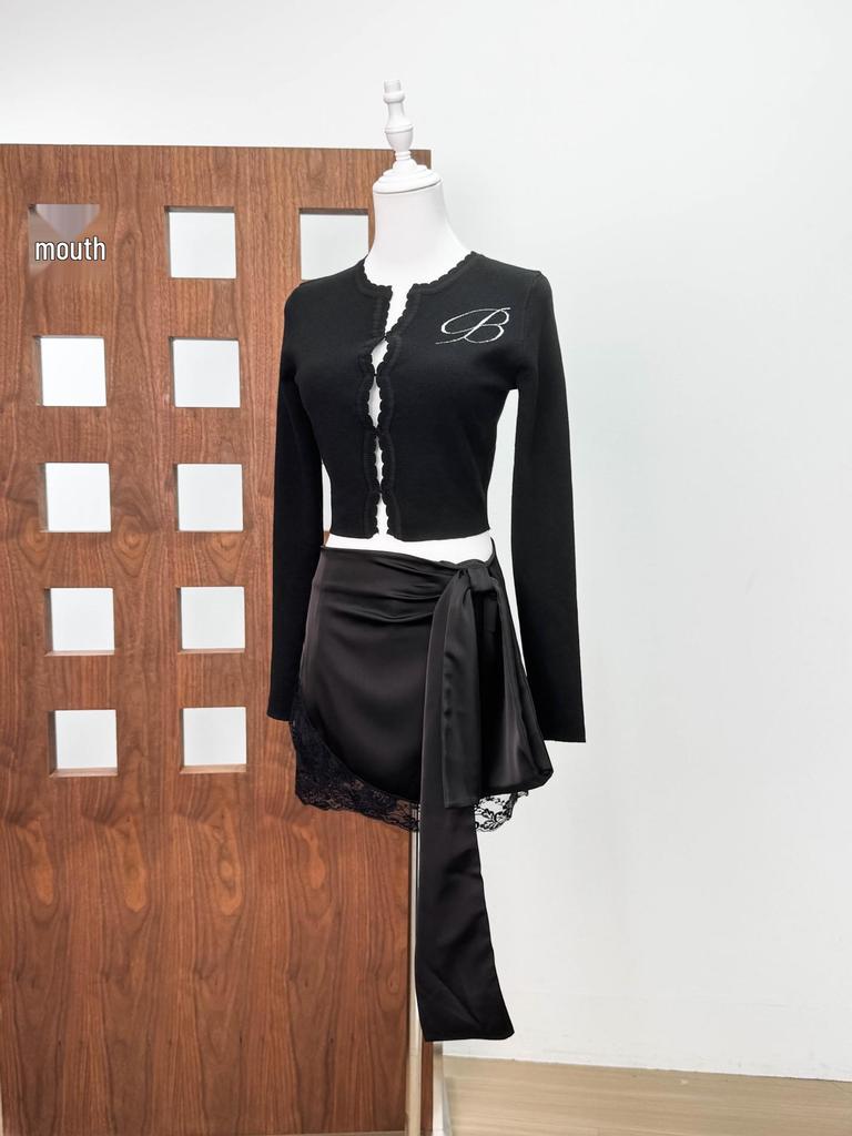 Blumarine French Pure Desire Pink Satin Lace Trim Bow Bodycon Skirt