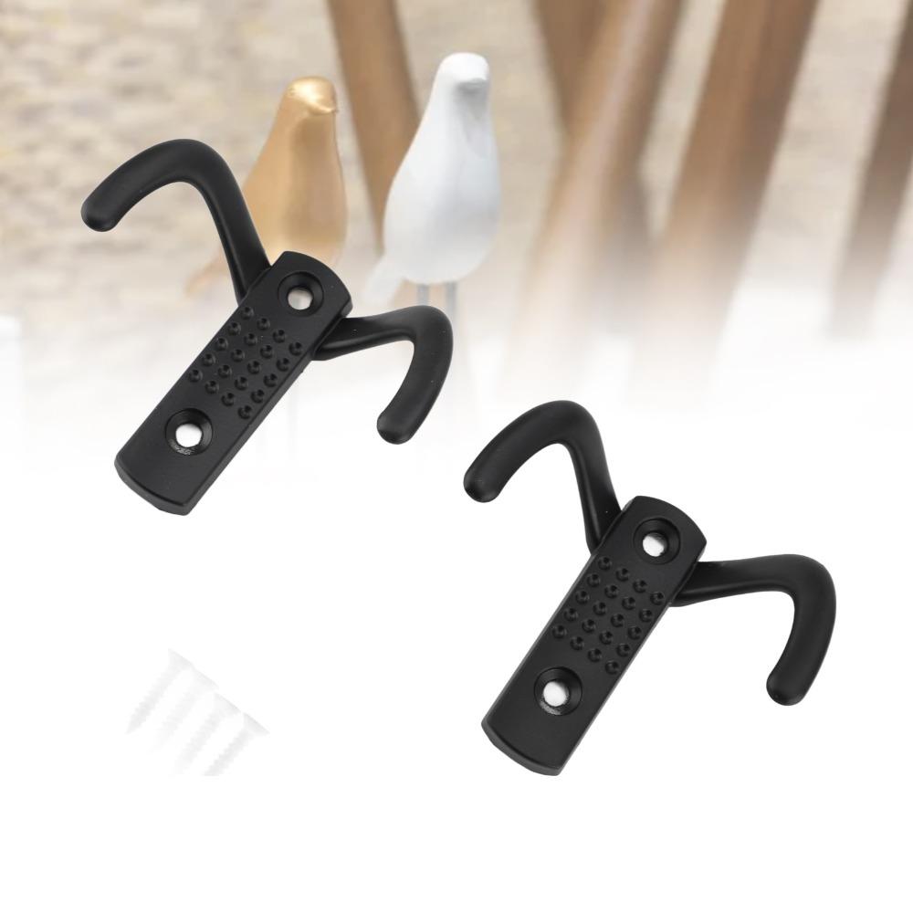 2sets Zinc Alloy Double Prong Hook Black Coat Hook Robe & Towel Hooks Wall Mounted Hook For Towel
