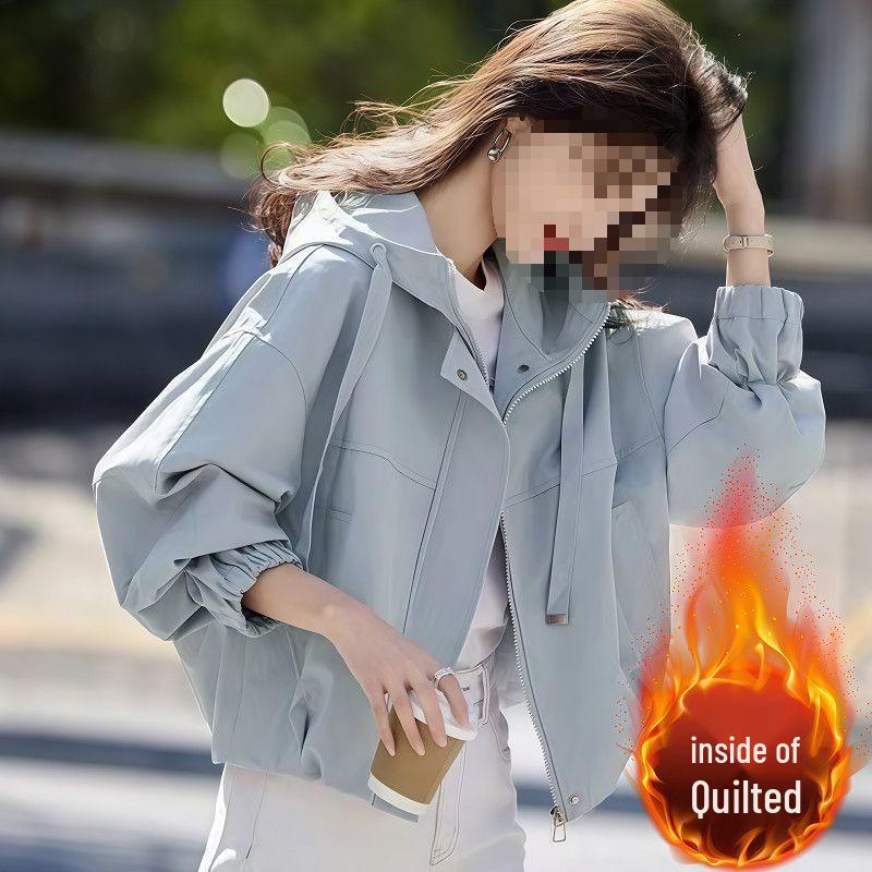 Petite Loose Hooded Jacket - Spring & Autumn 2025 Casual Trench for Back-to-School Season