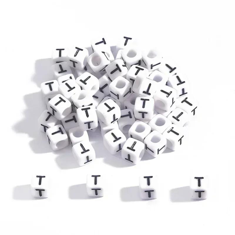 100-500pcs Acrylic A-Z Letter Bead White Square Cube Alphabet Bead for Jewelry Making Diy Bracelet Necklace Earrings Accessories