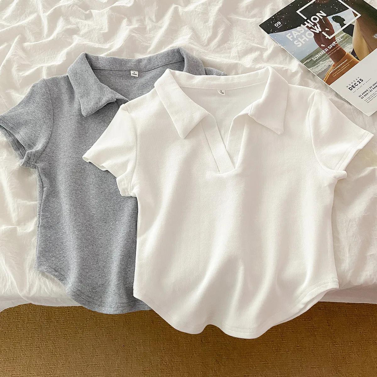 

Женская футболка с коротким рукавом, воротником поло и неровным подолом L (50-57.5 kg) серый