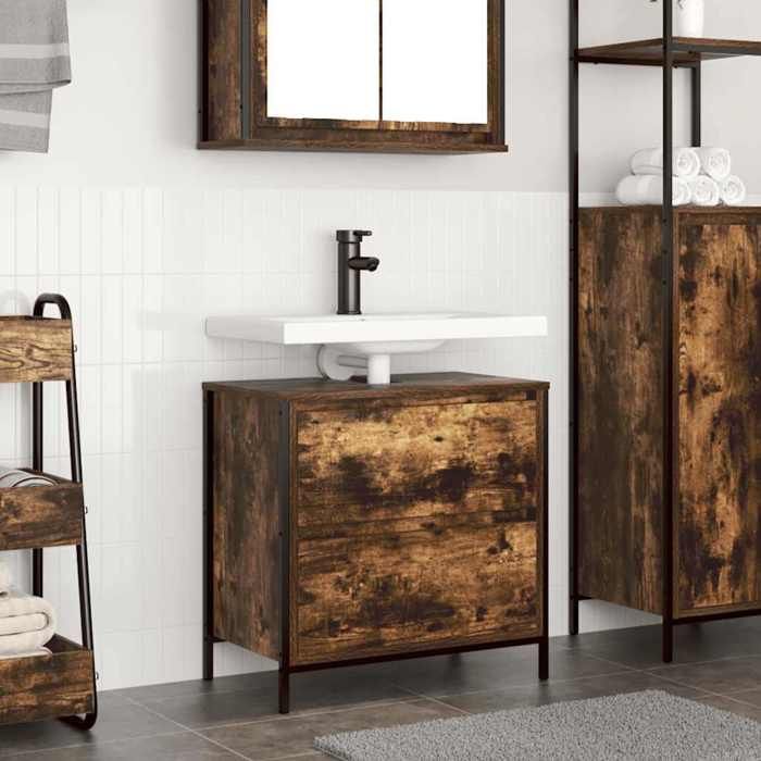 VidaXL Meuble de salle de bain lavabo tiroirs chêne fumé 60x34,5x60 cm, meuble vasque de toilette, meuble de rangement de 861884