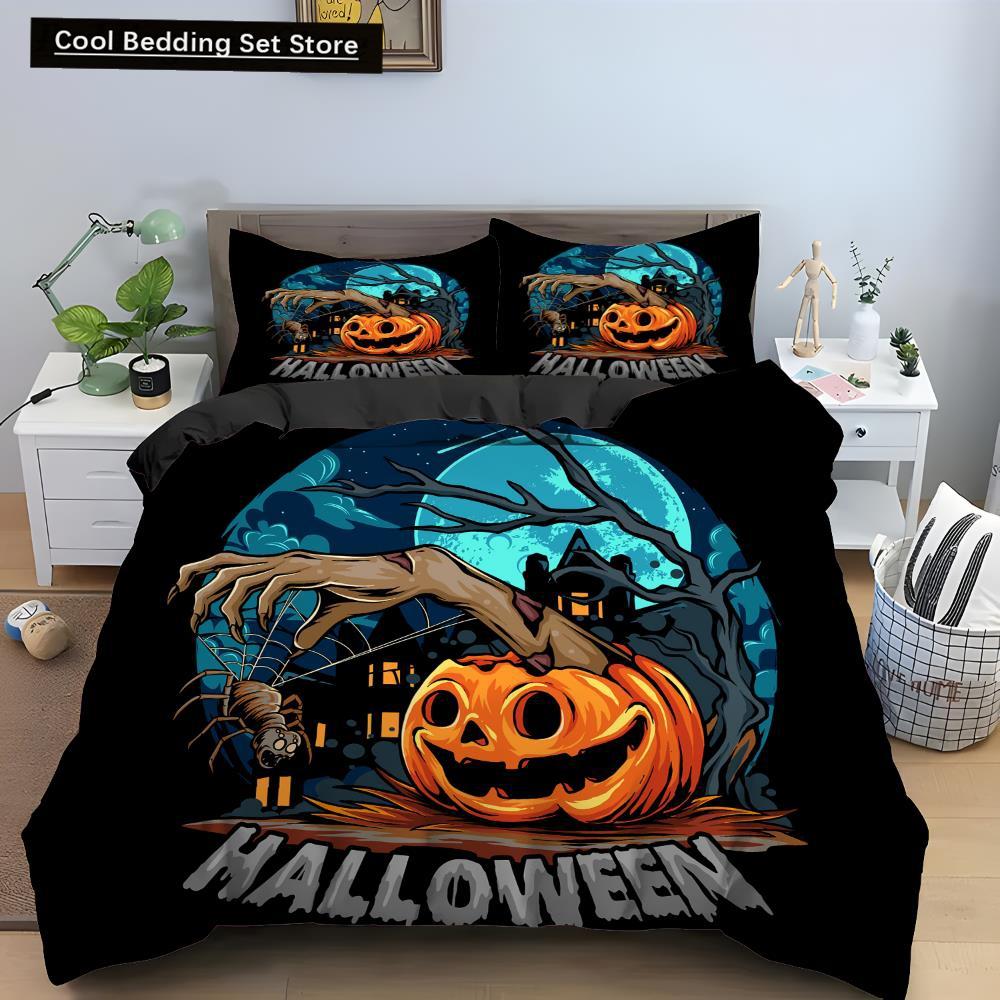Halloween Horror Pumpkin King Queen Duvet Cover Night Witch Bedding Set Bat Moon Quilt Cover 2/3pcs Polyester Comforter Cover