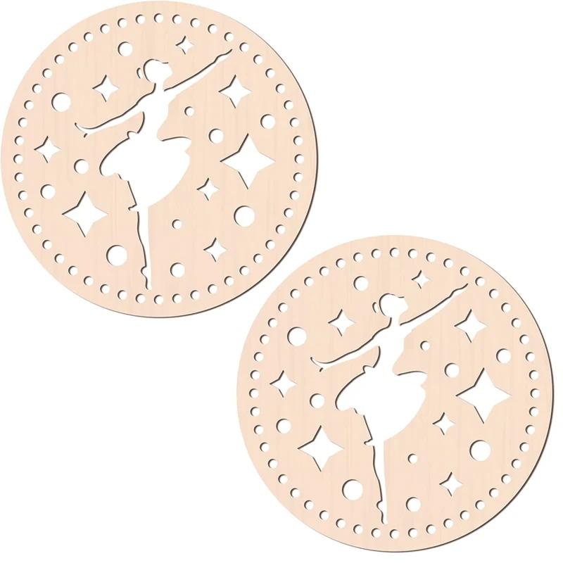 2Pcs Wooden Creative Circular Hollow Pattern Bag Base DIY Wooden Weaving Products And Home Decoration