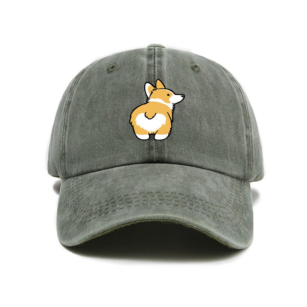 Versatile cute little corgi print washed old soft top sunshade baseball cap unisex baseball cap