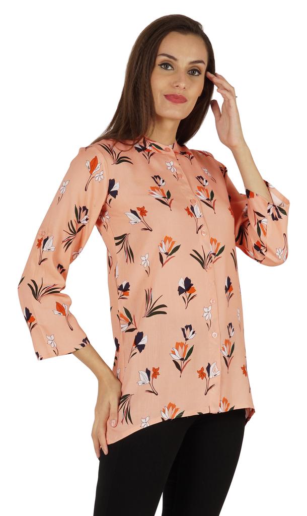 Bimba Button Down Tunic Casual Printed 3 4th Sleeves Loose Fit Rayon Tunic Long Shirt Top For