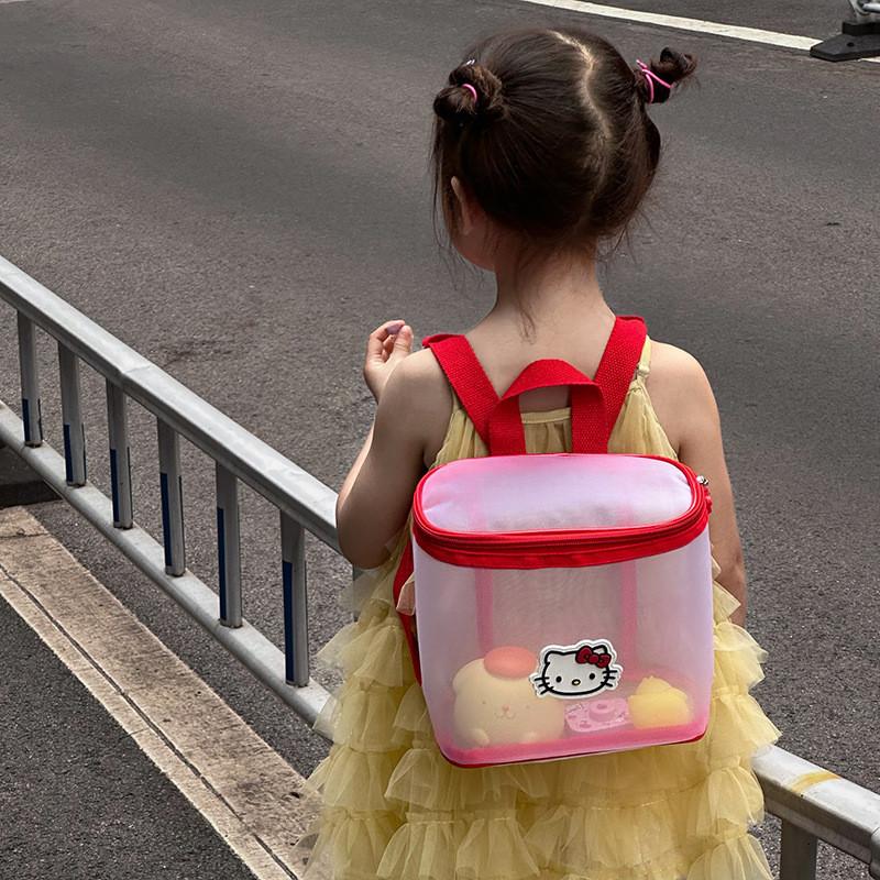 Hello Kitty Cat Pattern Transparent Kids Backpack With Breathable Pu Material For Kindergarten Children