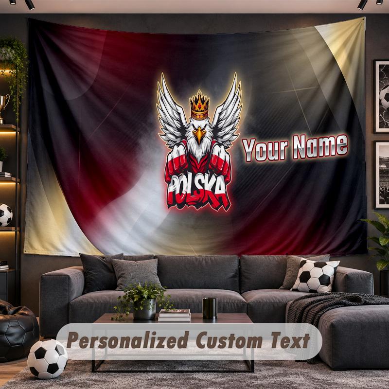 Poland Football Personalized Tapestry Support Custom Name, Wall Art Home Decoration