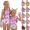 Girls One Piece Swimsuit Summer Kids Casual Swimwear Children Cartoon Print Swimwear Toddler Bathing Suit with Ruffle Sleeves