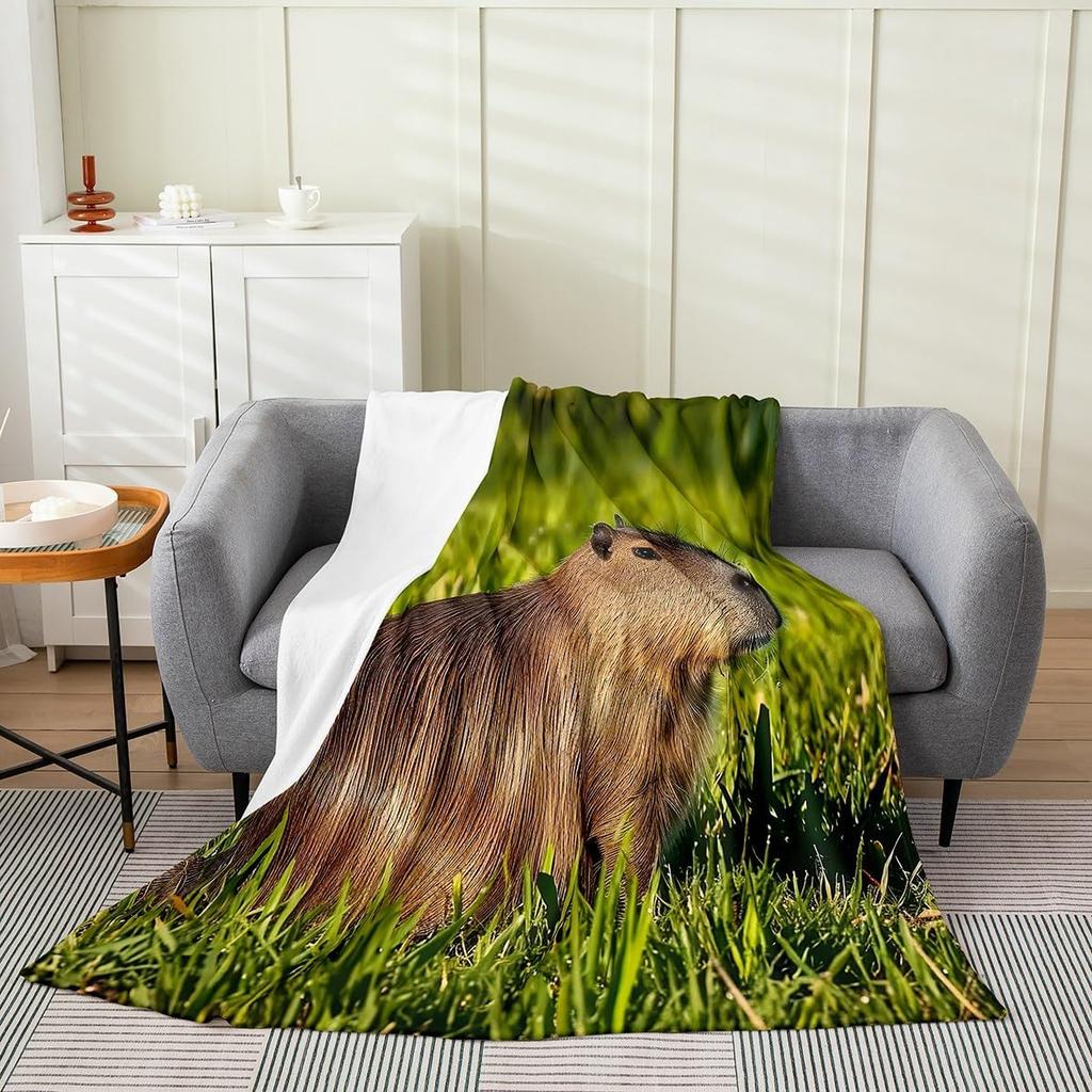 Capybaras Throw Blanket Twin SizeFunny Rainbow Capybara Bed Blanket for Home Bed Sofa CribWoodland Hunting Theme Fleece