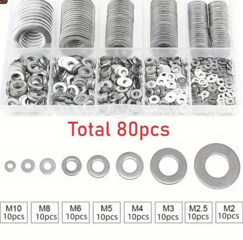 

1-5box O-ring Fasteners Washers Stainless Steel Flat Gasket Home Screw Bolts Assorted Kit Accessories M2 M2.5 M3 M4 M5 M6 M8 M10