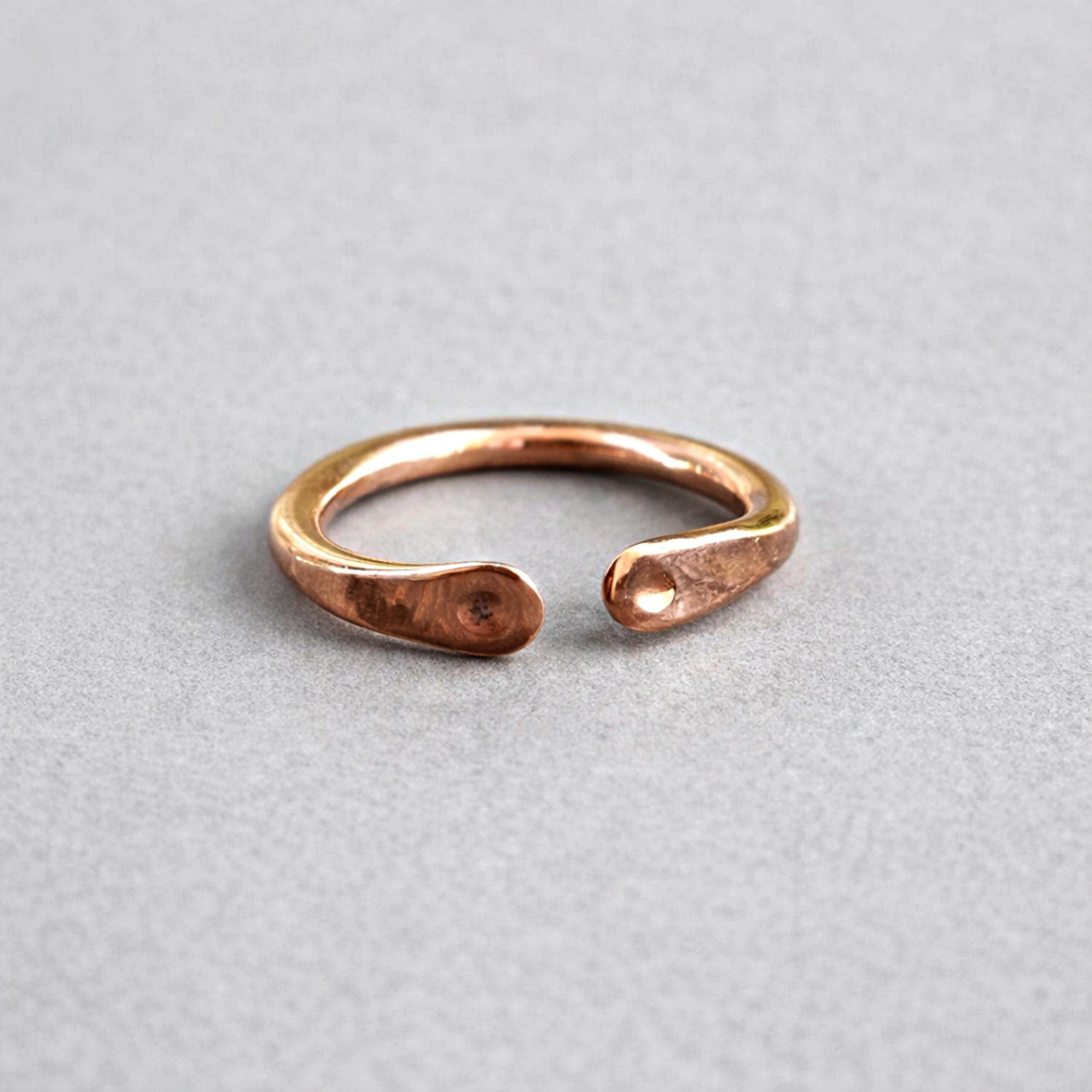 Adjustable Pure Copper Ring, Handmade Minimalist Open Ring, Hammered Copper Band, Boho Jewelry Gift 4 медный