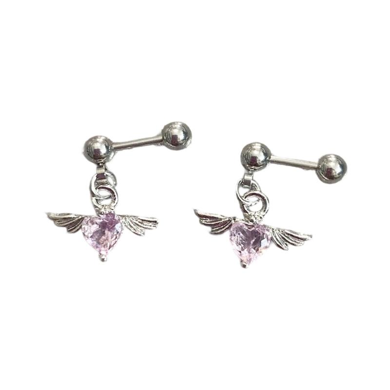 Rustproof Steel Angelic Heart Earrings Versatile Jewelry For Teens And Adults Trendy Style Ear Studs Accessory
