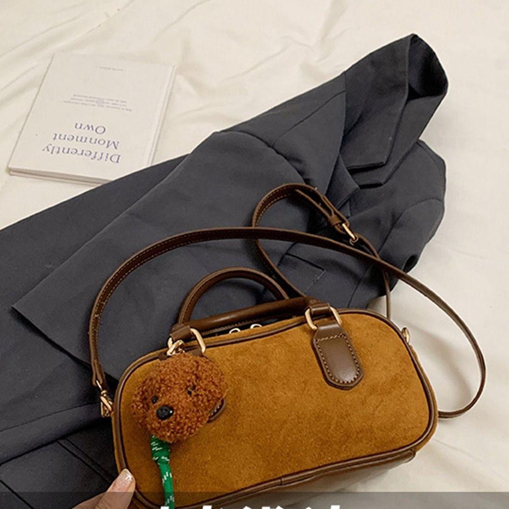 PU Leather Boston Bag Handbag Small Square Bag Portable Shoulder Bag  Streetwear