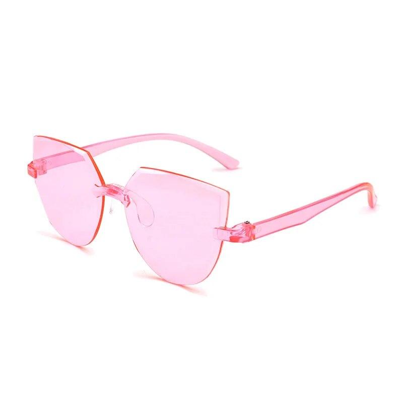 New Vintage Cat Eye Round Sunglasses Women Korean Transparent Rimless Gradient Sun Glasses Luxury Shades UV400 Oculos