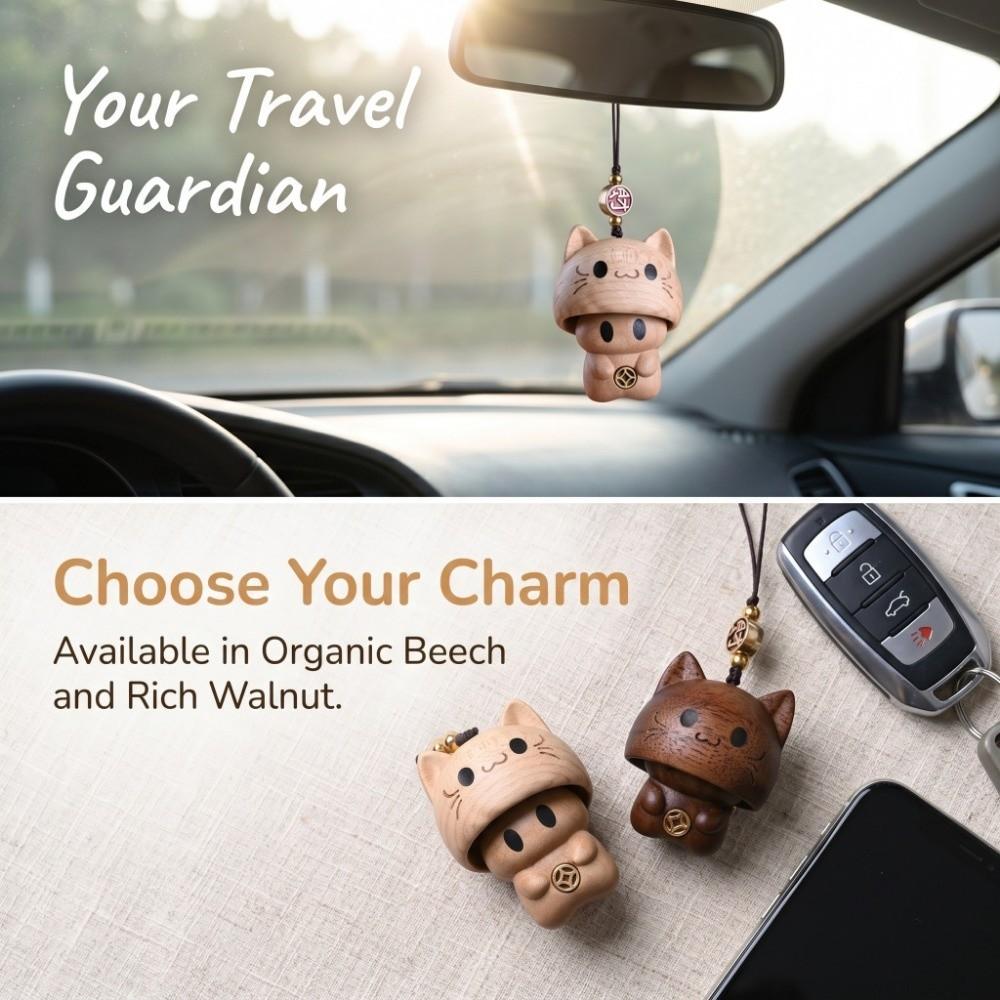 Hand-carved Wood Carving Pendant Cute Car Hanging Ornament Cartoon Bag Charm  Bag Decor