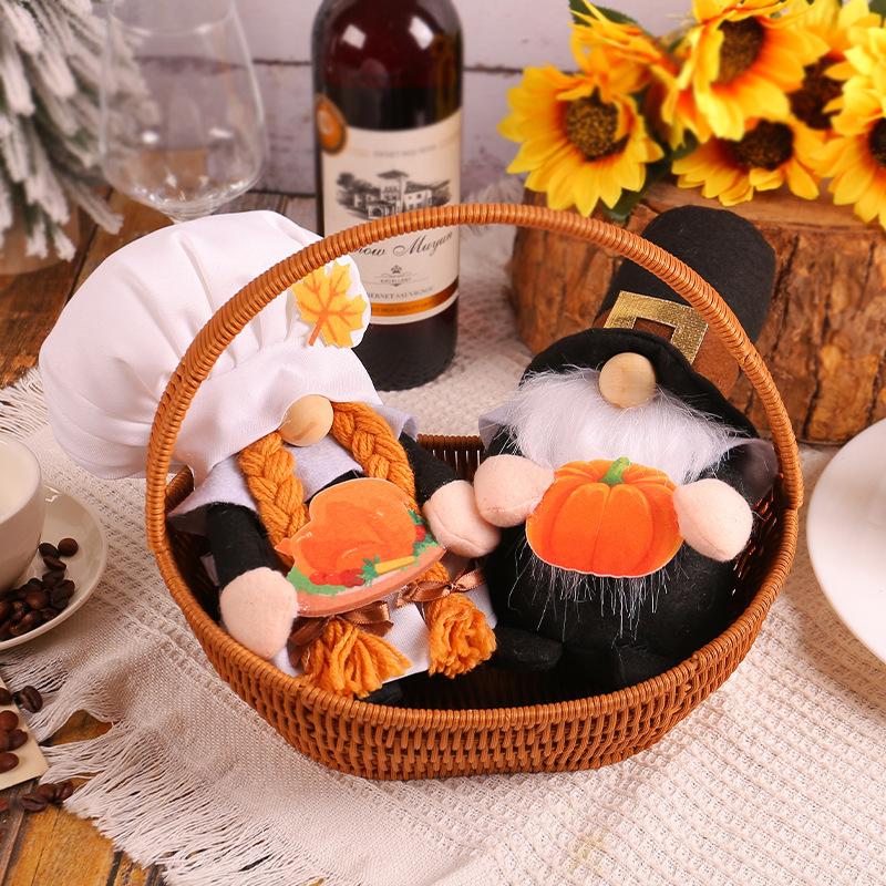 Autumn Thanksgiving Doll Holding Pumpkin Faceless Doll Chef Hat Doll Harvest Festival Decorations