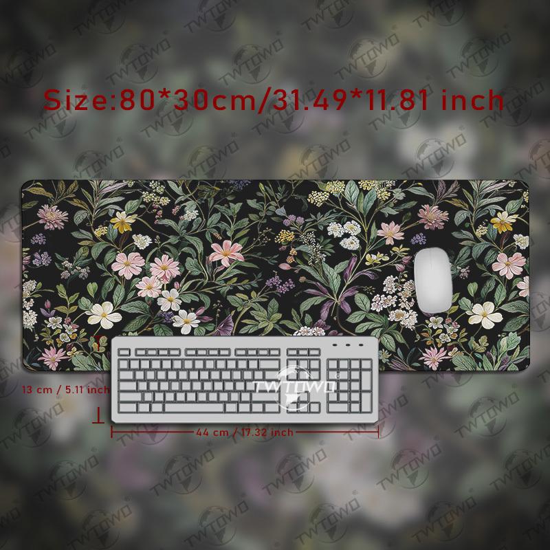 Grüne Blätter und Rosa Blumen Mauspade Gamer XL Großes Mauspade XXL Mechanische Tastaturunterlage Natürlicher Gummi Weiche Tischmatte