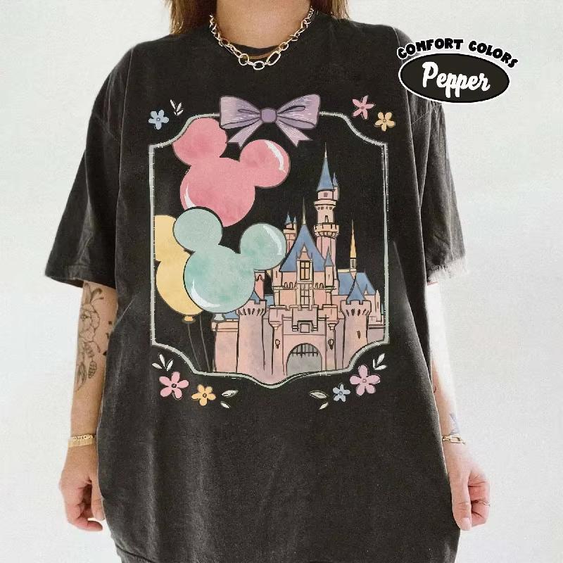 New Vintage Walt Disneyland Mickey and Friends High Quality Printed Womens Short Sleeve Loose Casual TShirt