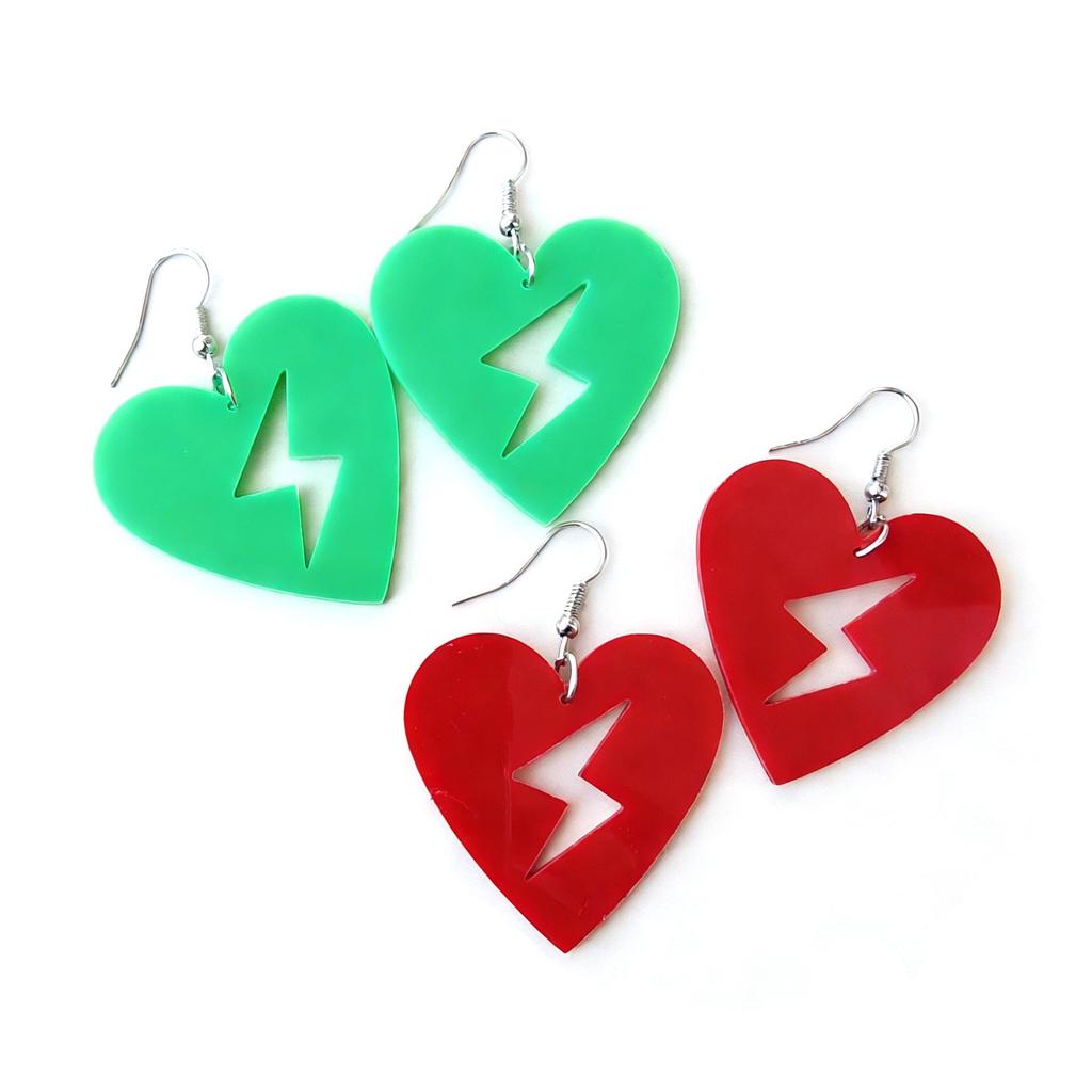 Chic Acrylic Geometric Lightning Heart Earrings - Hip Hop Trendy Women's Nightclub Accessories