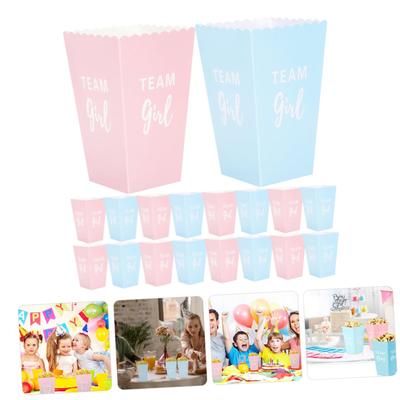 Lot de 20 Boîtes en Carton Popcorn Révélation Genre Roses Et Bleues Boîtes Bonbons Cadeaux Gobelets Friandises Pour Fille Garçon Baby Shower Fête Révélation Décorations Fournitures(Bleu, )