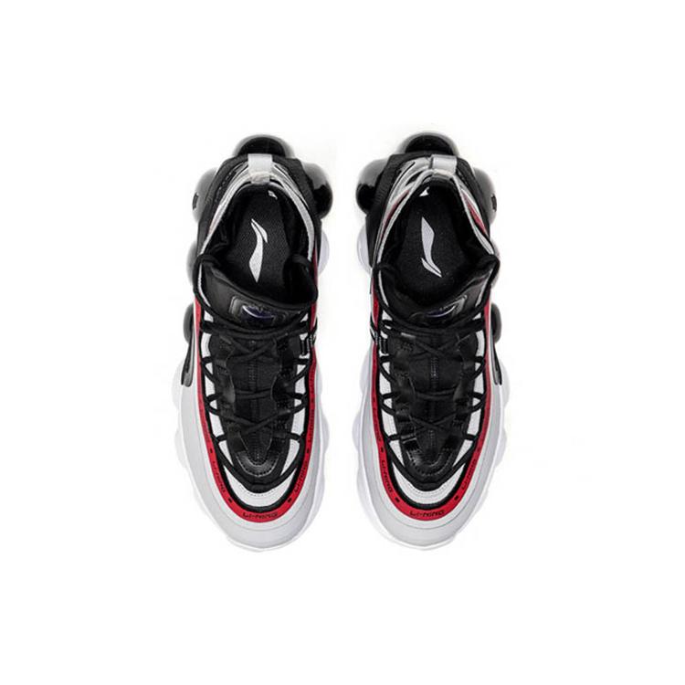 Li Ning Freizeitschuhe Dämpfung Rutschfest Abriebfest Hoher Schaft Basketballschuhe Herren Schwarz Rot AGBP127-5