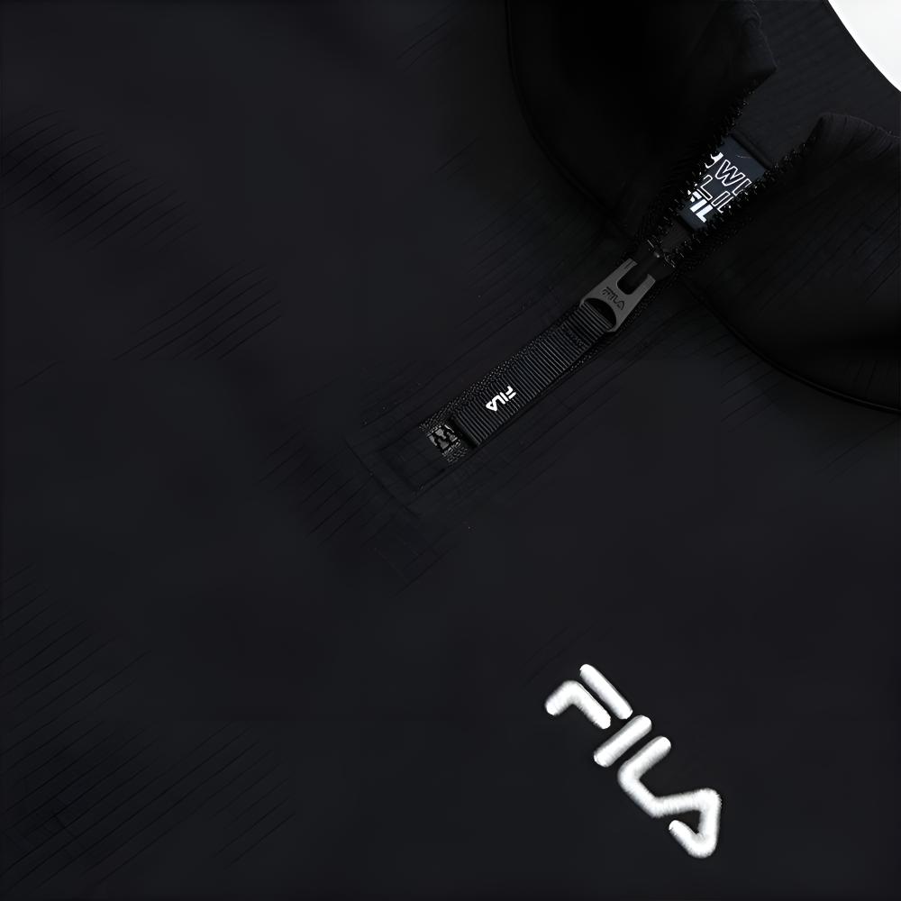 FILA Original Classic Simple Comfortable Versatile Slim Fit Stand Collar Half Zip Knit Long Sleeve T-Shirt Women Tops Black F11W549216FBK