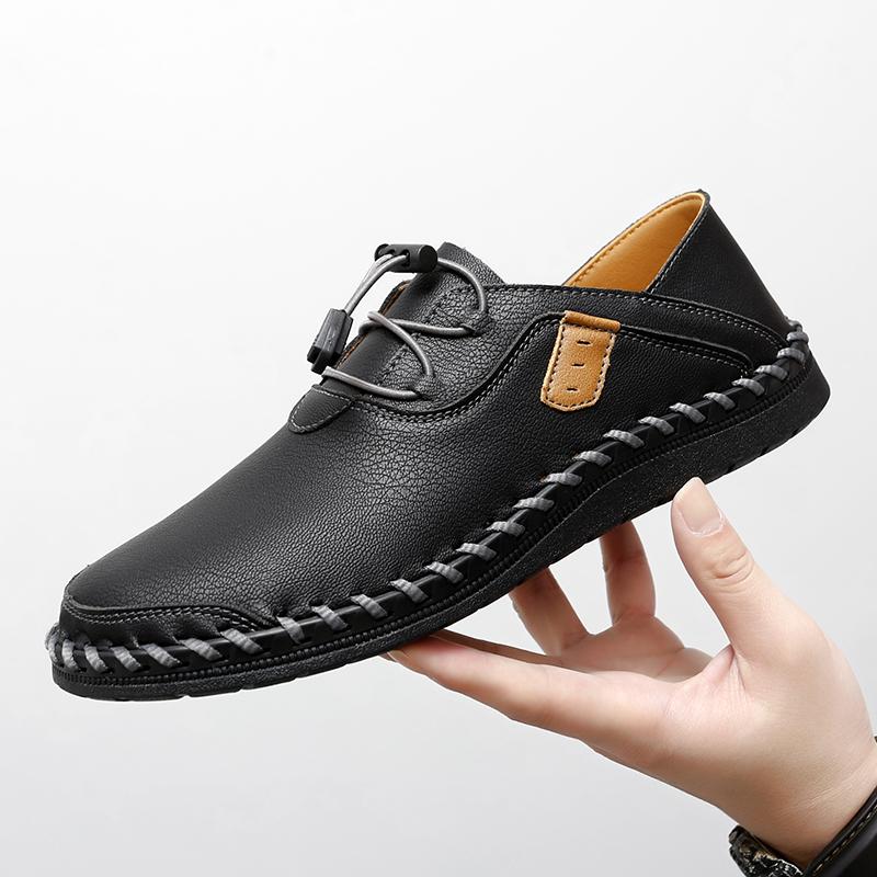 

Quality Hand Sewn Thread Soft Leather Men Shoes Lightweight Leather Business Casual Loafers Shoes Comfy All-match Driving Shoes 47 чёрный