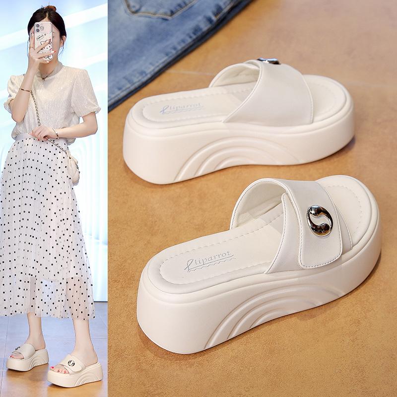 Thick Bottom Heightening Cool Slippers Women's Summer Wear 2025 New Fairy Style Small Size Fashionable Versatile One-word Drag with Skirt