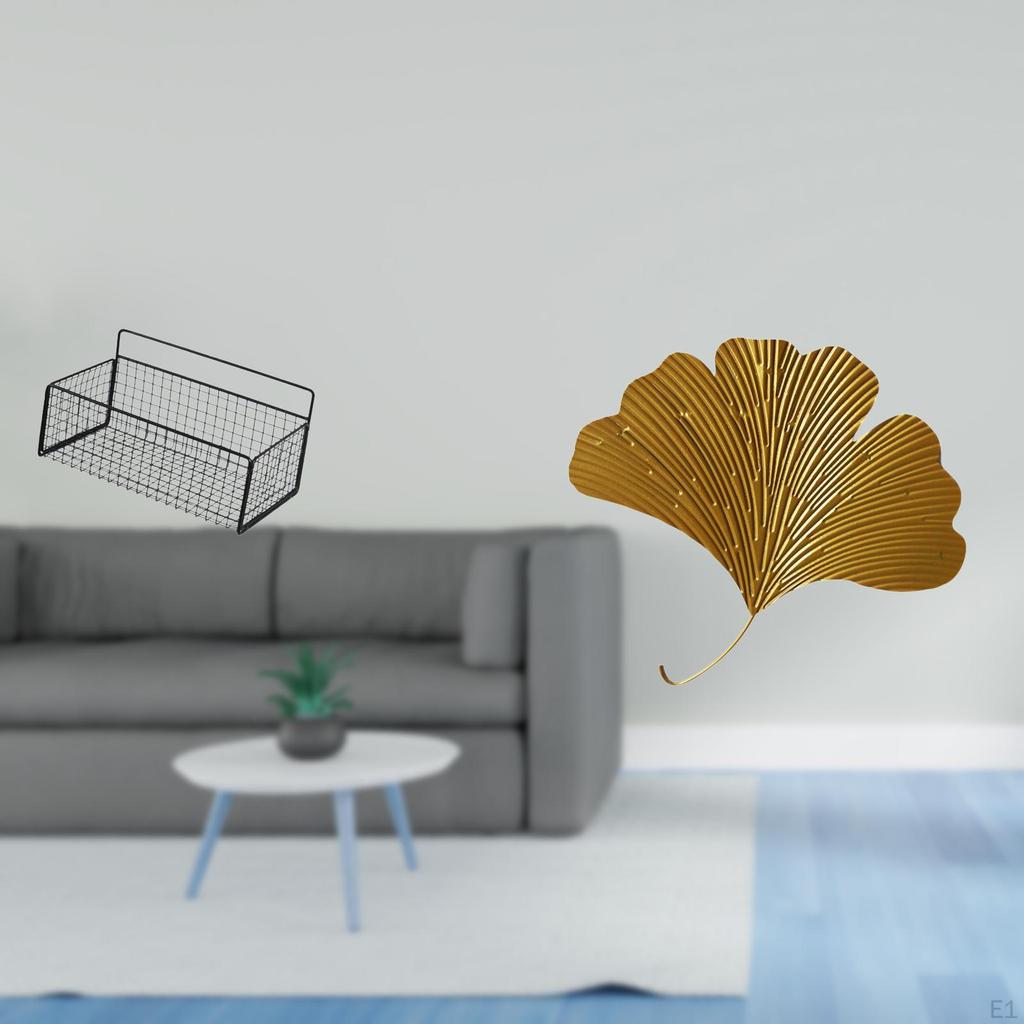 Wrought Iron Ginkgo Leaves Wall Decor Sculpture for Living Room Office Hotel Dining Restaurant