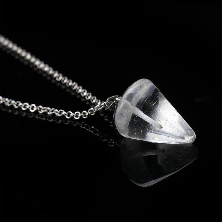 1pc Natural Stone Hexagonal Pendant Chain Necklace Taper Soul Swing Bullet Crystal Necklace For Men And Women