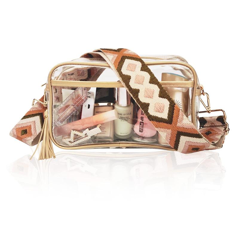

Transparent Crossbody Bags Clear PVC Sling Shoulder Bag Candy Color Woven Print Wide Strap Lady Phone Purse Travel Daily Wear (20cm Max Length 30cm)