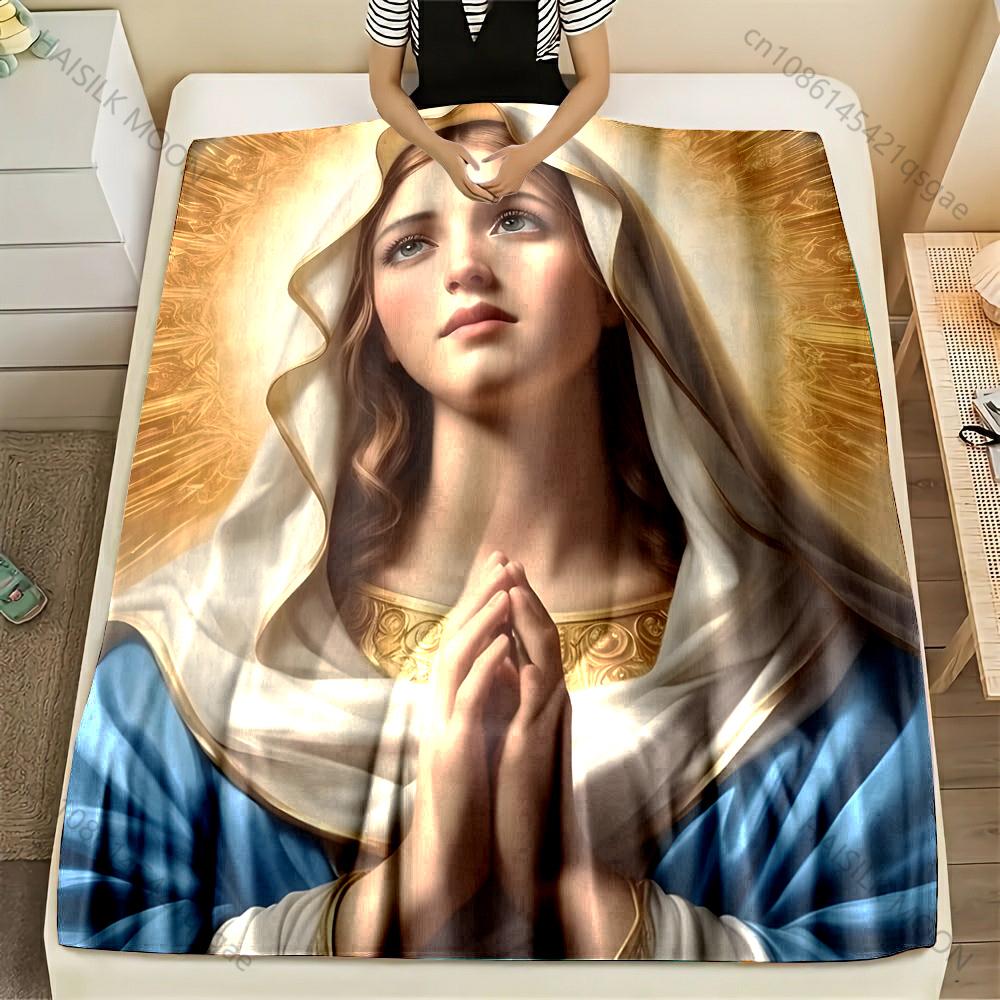 

1PC Woman praying with halo Print Blanket Warm Soft Fluffy Kids and Adult Sofa Bed Throw Blanket Outdoor Travel Camping RV 75x90cm