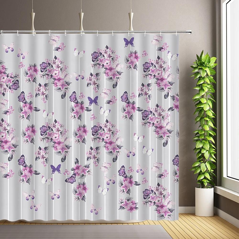 Flowers Plant Vine Pattern Shower Curtains Waterproof Polyester Fabric Bathroom Decor Curtain Multi-Size Home Bath Screens