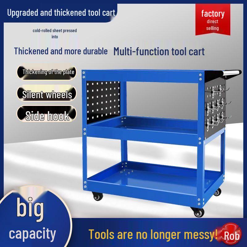 Three-Tier Mobile Tool Cart & Bicycle Repair Stand: Multifunctional Hand Truck with Hardware Tools Shelf for Auto Repair Parts.